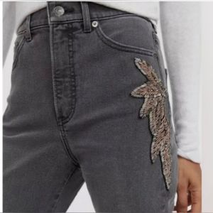 NWT Express Super High Waisted Black Beaded Side Slim Jeans | Size 10R